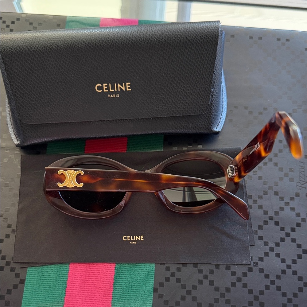 Celine Triomphe Tortoise Shell Oval Sunglasses - image 4